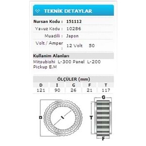12V 50A MITS L-300 PANEL L-200 PİCKUP E.M 10286