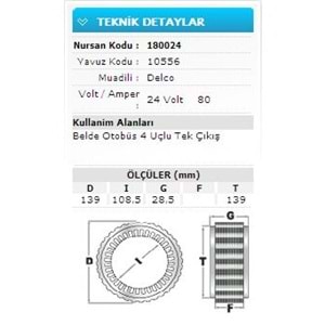 24V 80A BELDE OTOBÜS 4 UÇLU TEK ÇIKIŞ 10556