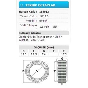 12V 55A GENİŞ GÖV T.PORT-GOLF-CITR.BMW-AUDI 10126