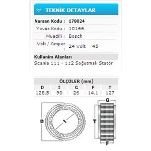 24V 45A SCANIA 111-112 SOĞUTMALI 182124 10356