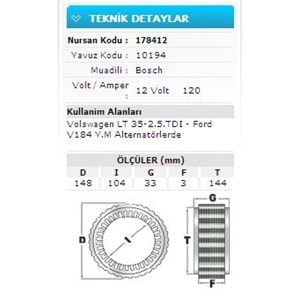 12V 120A VW LT 35-2.5TDI-FORD V184 YM ALTER. 10194