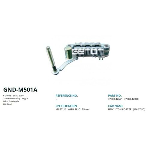 ALTERNATOR DIOT TABLASI MITSUBISHI L300 75mm (6 DIOT) M6