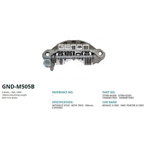 ALT. DIOT TABLASI KIA BONGO 3 CRDI / HYUNDAI CRDI 100mm (6 DIOT)