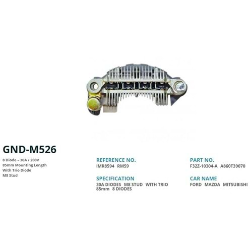 ALTERNATOR DIOT TABLASI MITSUBISHI L300 YENI MODEL 85MM (8 DIOT) M8