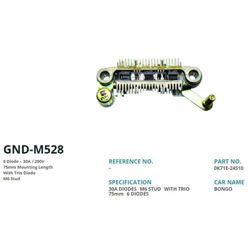 ALTERNATOR DIOT TABLASI MITSUBISHI L300 37300-42621 / 4D55 75mm (6 DIOT) M6