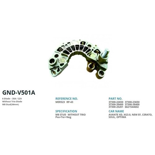 ALTERNATOR DIOT TABLASI IKAZLI VALEO KOREA SERI ALTERNATOR ICIN HYUNDAI ACCENT YENI MODEL 34mm (6 DIOT) M8