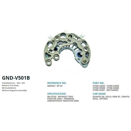 ALTERNATOR DIOT TABLASI IKAZLI VALEO KOREA SERI ALTERNATOR ICIN HYUNDAI ACCENT YENI MODEL 34mm (6 DIOT) M8