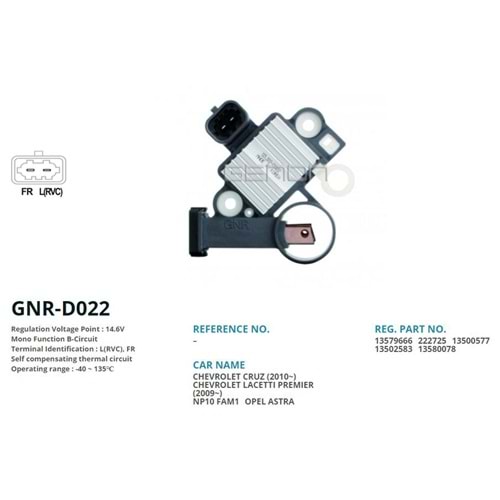 ALTERNATOR KONJEKTOR 12V OPEL INSIGNIA - ASTRA / CHEVROLET CRUSE 1.6 BENZINLI (L(RVC), FR)