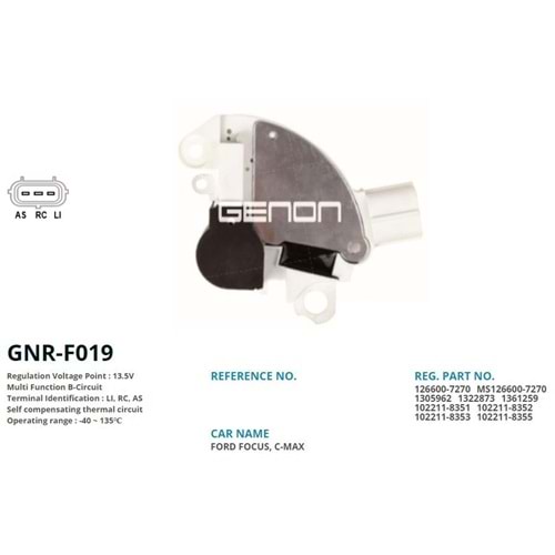 ALTERNATOR KONJEKTOR 12V FORD FOCUS - C-MAX - FIESTA - FUSION (LI, RC, AS)