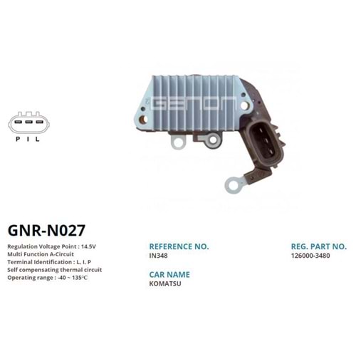 ALTERNATOR KONJEKTOR 12V CASE EXCAVATOR / JOHN DEERE / YANMAR / NEW HOLLAND / VOLVO MINI EXCAVATOR (L, I, P)