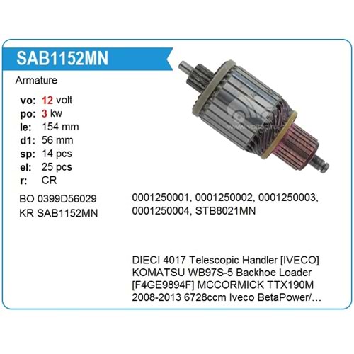 MARS KOLLEKTORU 12V 14 DIS IVECO / NEW HOLLAND