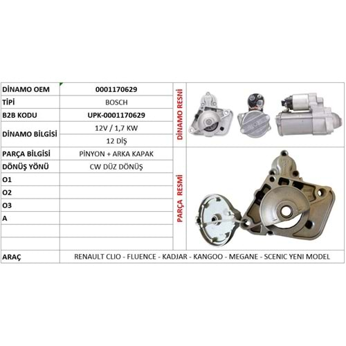 MARS PINYON KAPAGI (ORIJINAL) RENAULT CLIO - FLUENCE - KADJAR - KANGOO - MEGANE - SCENIC YENI MODEL