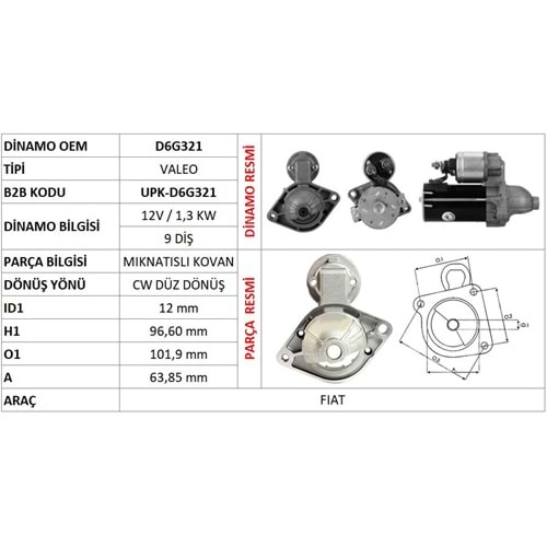 MARS PINYON KAPAGI (ORIJINAL) FIAT 1.3 MULTIJET / LANCIA 1.3 CDTI / OPEL 1.3 CDTI (D6G321 - UMM-3220 - ASR-S1001)