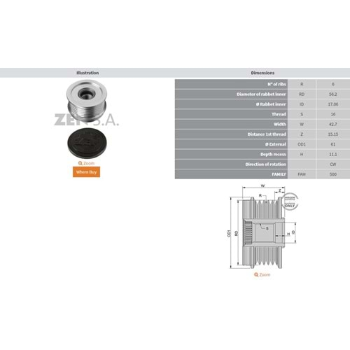 ALTERNATOR KASNAK AUDI / FORD GALAXY / MITSUBISHI / SEAT / SKODA TDI / VOLKSWAGEN (6 KANAL)