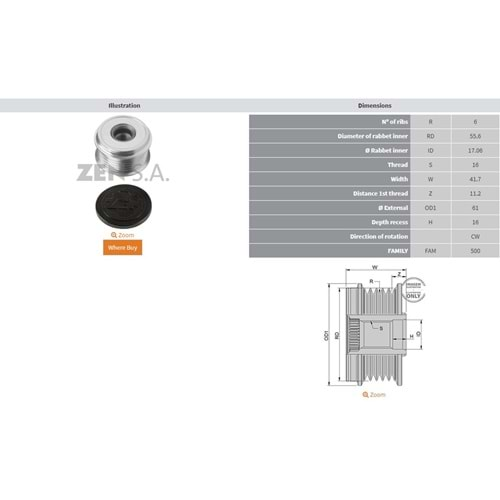 ALTERNATOR KASNAK MITSUBISHI / RENAULT / VOLVO S40 - V40 (6 KANAL)