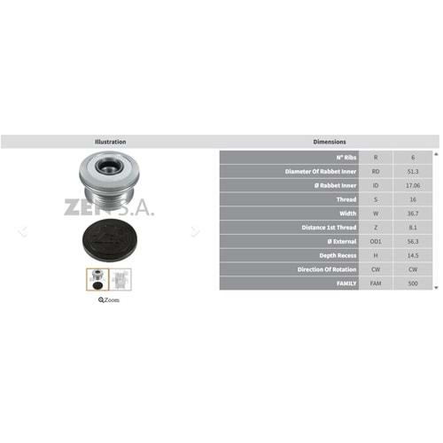 ALTERNATOR KASNAK FORD C MAX - KUGA - MONDEO - FOCUS 1.6 ECOBOOST / VOLVO S60 - S80 - V40 - V60 1.6 (6 KANAL)