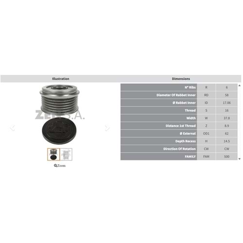 ALTERNATOR KASNAK HYUNDAI ACCENT - ELENTRA 1.6 - I20 1.0 - I30 1.4 - 1.6 - TUSCON 1.6 - 2.0 / KIA CEED 1.0 - 1.4 - CE