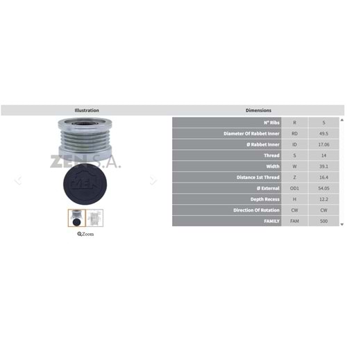 ALTERNATOR KASNAK FIAT 500 1.4 (5 KANAL)