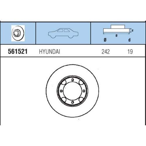 FREN DISKI ON HAVALI TK HYUNDAI ACCENT 1,3 1,5 94> EXCEL 89>94