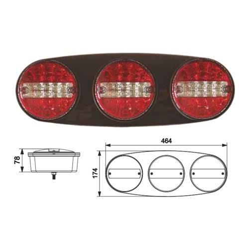 TRİO LED STOP LAMBASI SARI - KIRMIZI - BEYAZ 4 FONKSİYONLU 24V