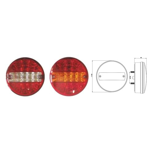 LED HAMBURGER STOP LAMBASI 12,5 CM SARI - KIRMIZI - BEYAZ 4 FONKSİYONLU 24V