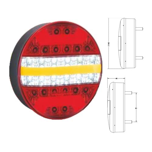 YUVARLAK NEON LED 5 FONKSİYONLU DİNAMİK SİNYALLİ HAMBURGER STOP LAMBASI 24V