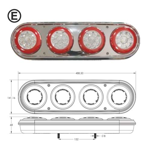 QUATTRO NEON LED STOP LAMBASI KROM GÖVDELİ 12V