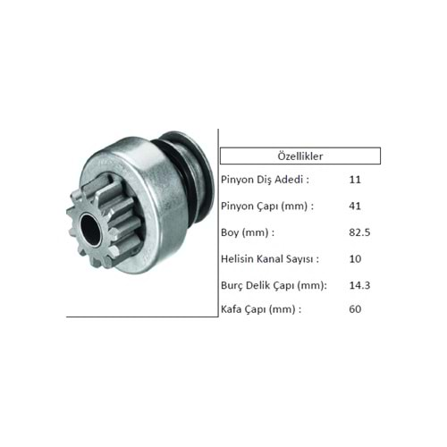 MARŞ DİŞLİSİ 11 DIS 10 KANAL MAN TAM FREZE PİNYON ÇAPI: 41 BOY: 82,5 BURÇ DELİK ÇAPI: 14,3 KAFA ÇAPI
