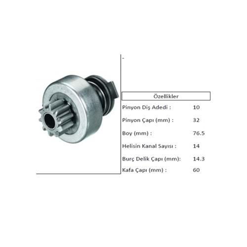 MARŞ DİŞLİSİ 10 DİŞ JOHN DERE YENİ MODEL 14 KANAL Pinyon Çapı: 32mm Boy: 76,5mm Burç Delik Çapı: 14