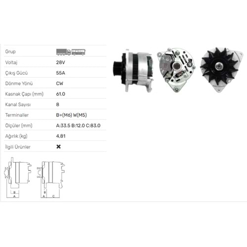 ALT DINAMO A 127 BMC FATIH 24V