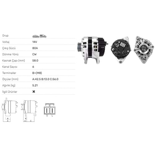 ALT DINAMO A 128 14V MEGASTAR