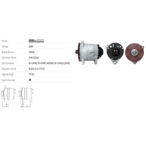 ALT DINAMO 24V BMC BELDE OTOBUS 61920309 SAG KULAK