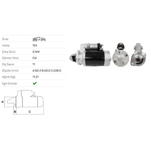 MARS MOTORU 12V 2.1 KW 11 DIS M113 BASAK TRAKTOR