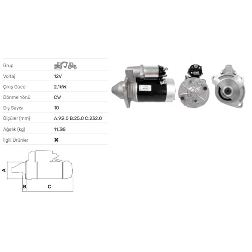 MARS MOTORU TRAKTOR 2M 113 12V 2