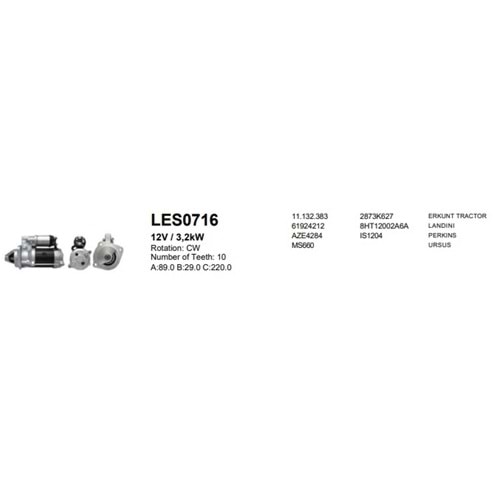 MARŞ MOTORU 12V 3.2KW 10DIS ERKUNT TRAKTOR PERKINS LANDINI