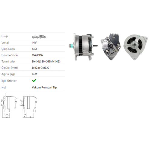 ALT DINAMO 14V 55A V.P. FORD TRANSIT III