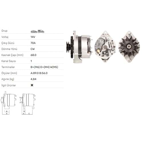 ALT DINAMO 14V 70A OPEL ASTRA A 1,4I 1,6I CORSA A B 1,4I