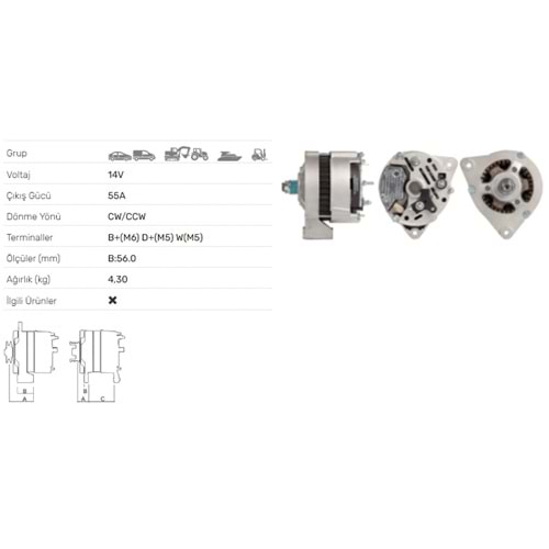 ALT DINAMO 12V 55A DEUTZ FAHR D 2807