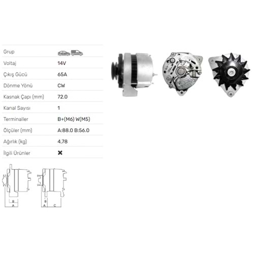 ALT DINAMO 14V 65A AUDI VW