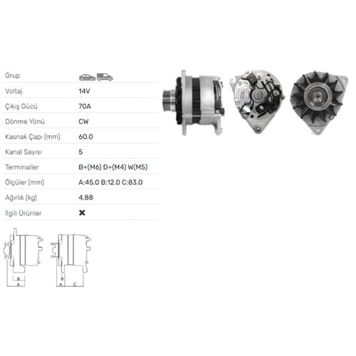 ALT DINAMO 14V 70A FORD ESCORT IV 1.8TD