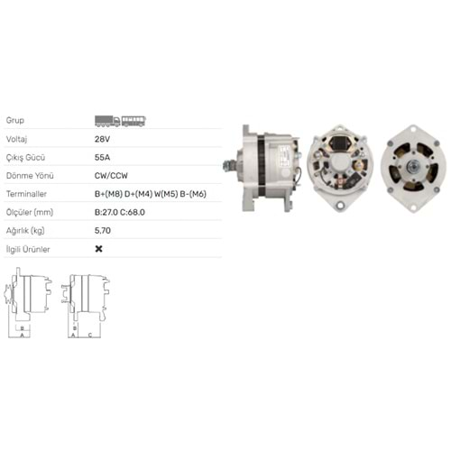 ALT DINAMO 28V 55A SAAB SCANIA 113E H M 143E H M 93H M BK112 ALT-0105