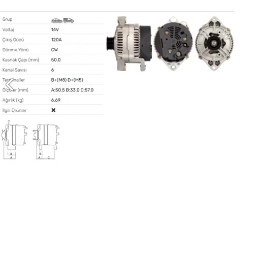 ALT DINAMO 14V 120A OPEL ASTRA A 1.8I 2.0I CALIBRA 2.0I FRONTERA A B 2.2I ALT-2060