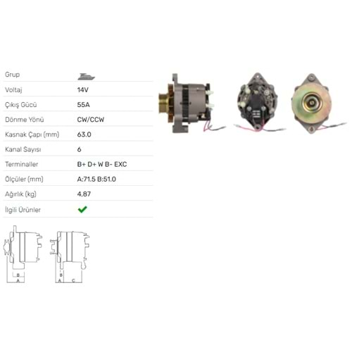 ALT DINAMO 14V 55A MERCURY MARINE