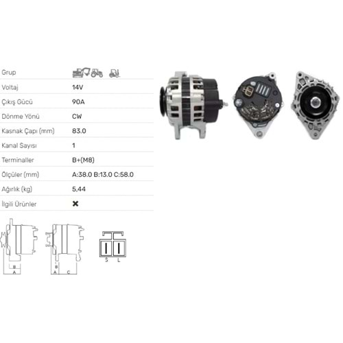 ALT DINAMO 14V 90A BOBCAT SKID LOADER 400 500 700 800 900