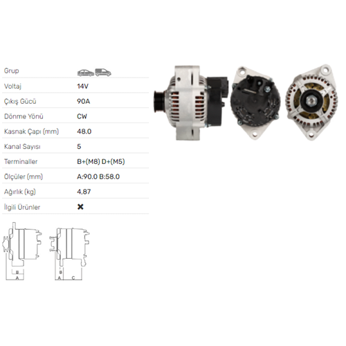 ALT DINAMO 14V 90A MG ZR 105 ZR 120 ZR 160 ROVER CVT AUTO 100 ALT-4221