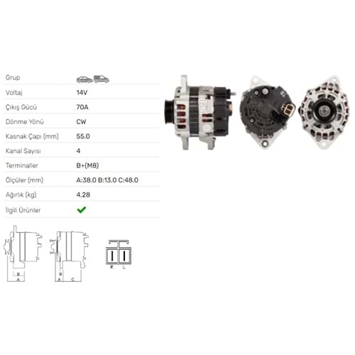 ALT DINAMO 14V 70A KIA PICANTO 1.0 1.1