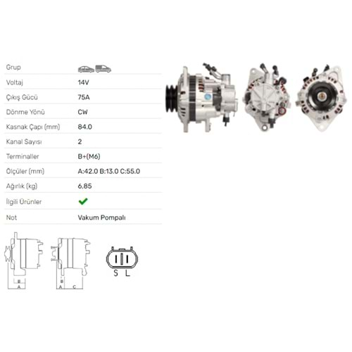 ALT DINAMO 14V 75A V.P. HYUNDAI H100 2,5 DIESEL