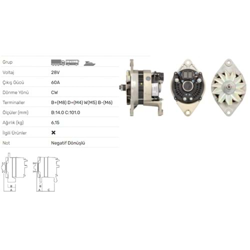 ALT DINAMO 28V 60A VOLVO PENTA MARINE ALT-0113