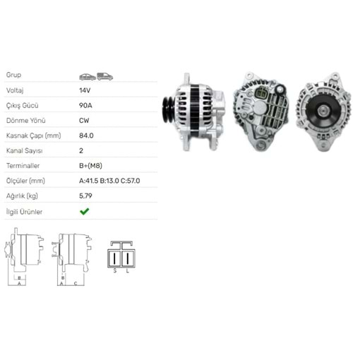 ALT DINAMO 14V 90A MITSUBISHI CANTER 35 55 PAJERO II 2.8TD ALT-3040