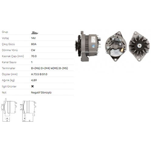 ALT DINAMO 14V 80A VOLVO PENTA 100S170B